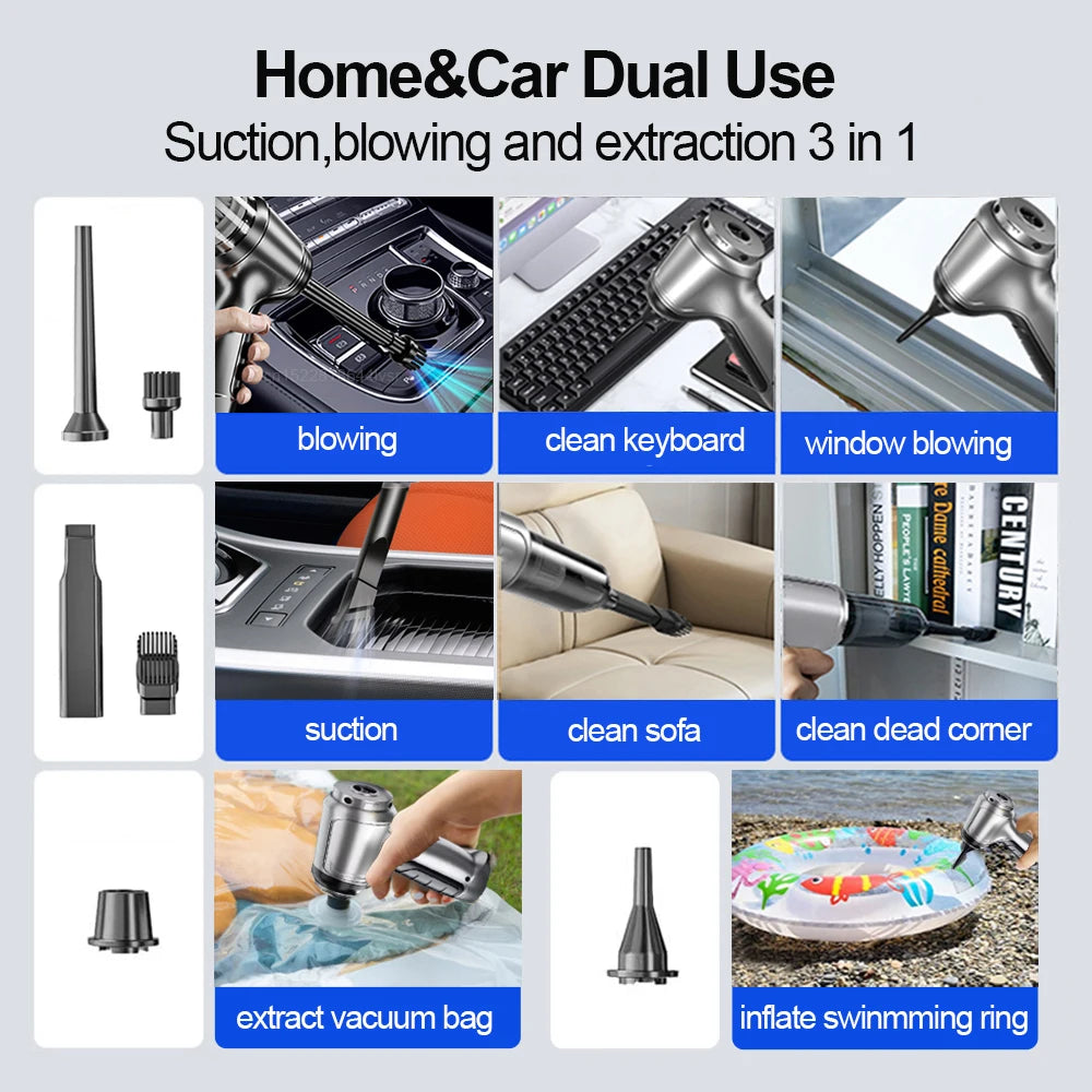TurboVac 9500PA: Powerful Handheld Wireless Car Vacuum for Spotless Interiors