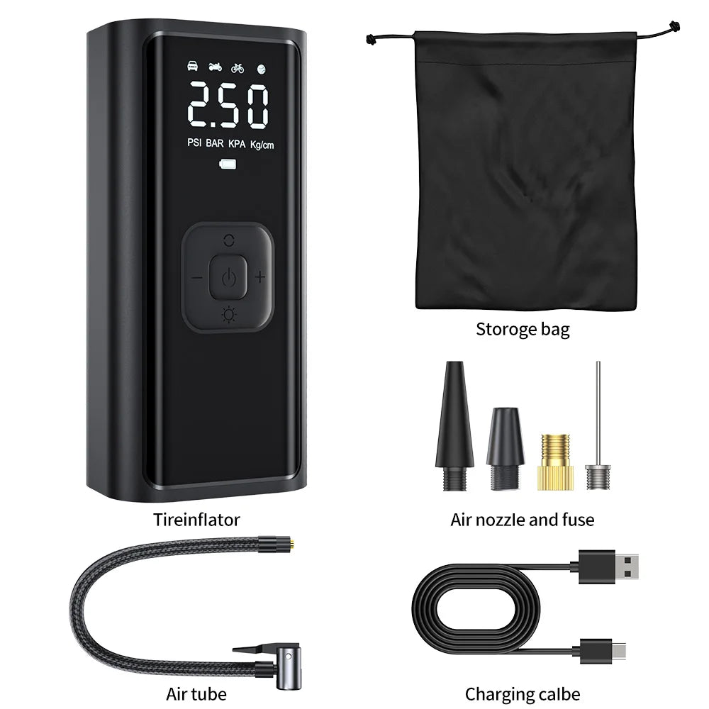 YJY Turbo Tire Inflator: Rechargeable Digital Air Compressor for Cars, Bikes, Balls & Instant Roadside Rescue