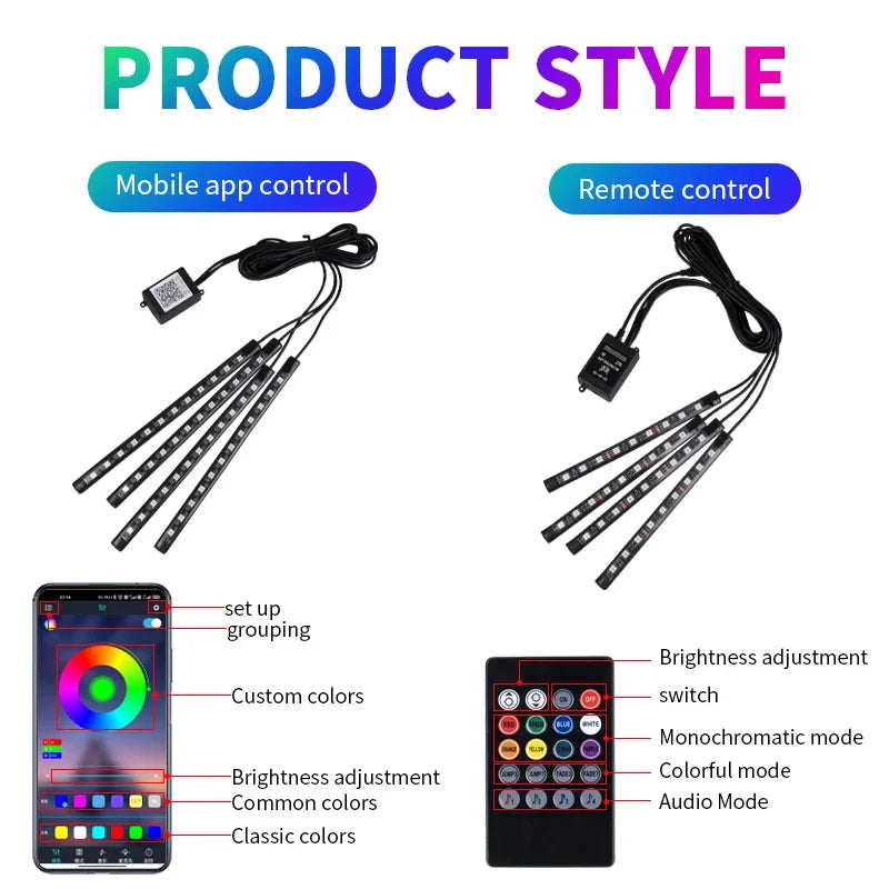 Neon RGB LED Footwell Strip Lights with App & Music Sync Magic