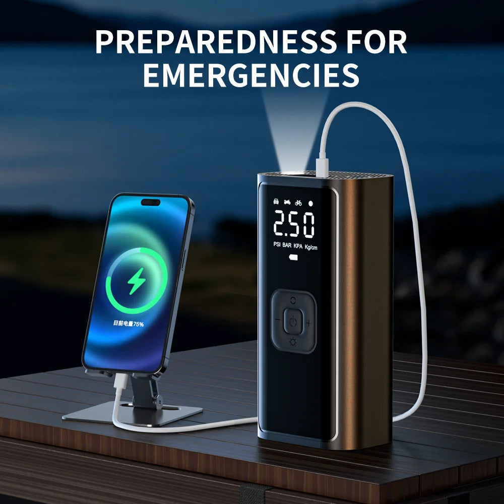 YJY Turbo Tire Inflator: Rechargeable Digital Air Compressor for Cars, Bikes, Balls & Instant Roadside Rescue