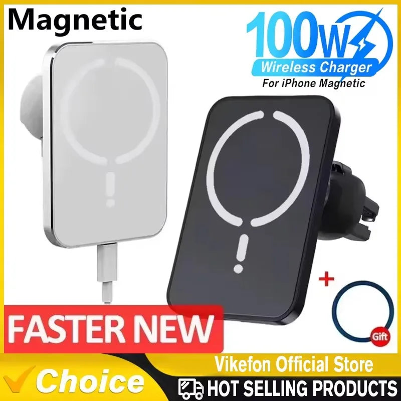 MagSafe Mastery: 100W Wireless Car Charger with Air Vent Holder for iPhone 15/14/13 Pro Max – Charge & Conquer the Drive!