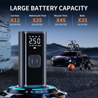 YJY Turbo Tire Inflator: Rechargeable Digital Air Compressor for Cars, Bikes, Balls &amp; Instant Roadside Rescue