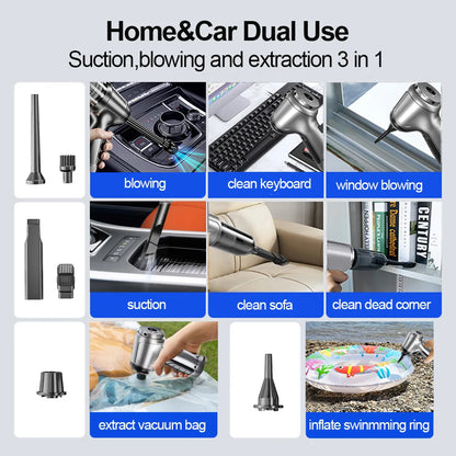 TurboVac 9500PA: Powerful Handheld Wireless Car Vacuum for Spotless Interiors