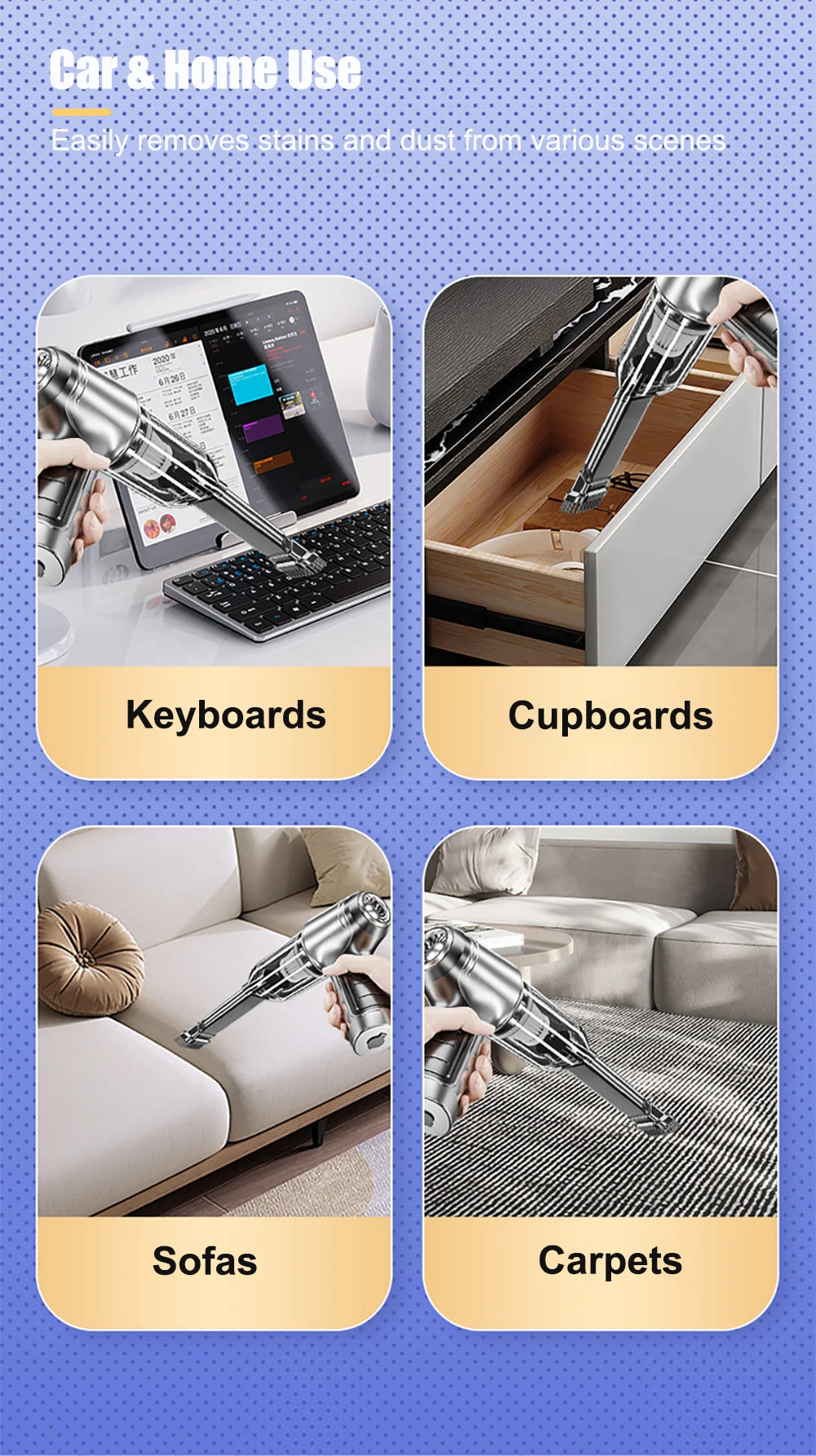 TurboVac 9500PA: Powerful Handheld Wireless Car Vacuum for Spotless Interiors