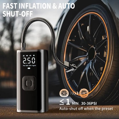 YJY Turbo Tire Inflator: Rechargeable Digital Air Compressor for Cars, Bikes, Balls &amp; Instant Roadside Rescue