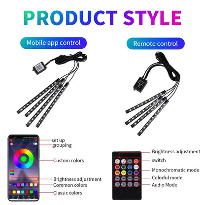 Neon RGB LED Footwell Strip Lights with App &amp; Music Sync Magic